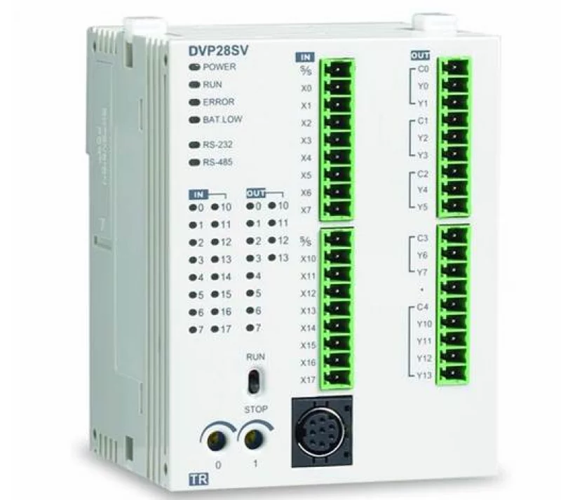 DVP28SV11T2 Контроллер: 28 Point, 16DI/12DO, Transistor NPN, 24VDC, 2 шины расширения, увеличенная память программы и регистров данных